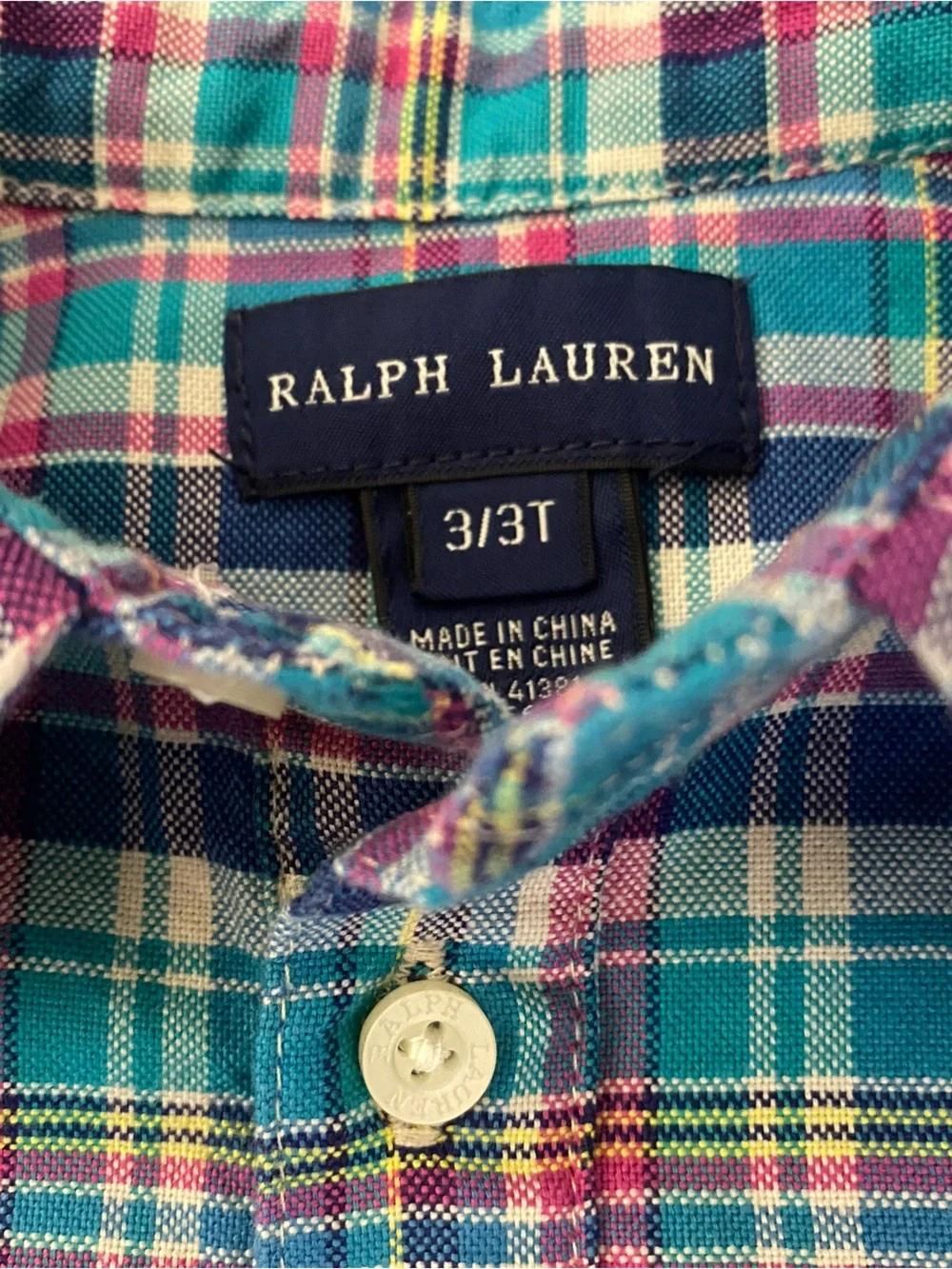 Ralph Lauren Blue Teal Pink Plaid Cotton Peplum  Shirt